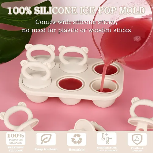 Vista 2 de Sakolla Moldes de silicona para paletas de bebé con 6 cavidades, moldes para paletas de leche materna para alivio de la dentición, molde de paletas