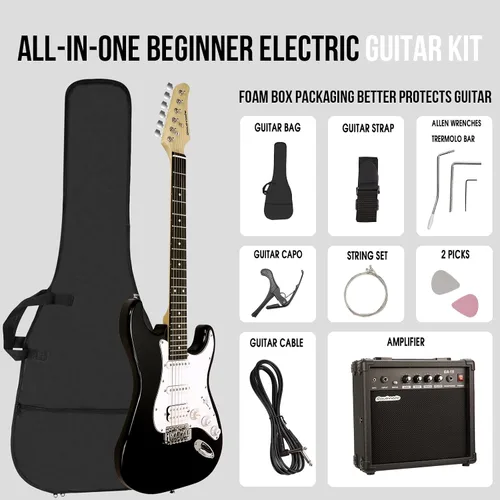 Vista 3 de Soulmate - Kit de guitarra eléctrica para principiantes de 39 pulgadas, tamaño completo, guitarra eléctrica de cuerpo sólido con pastilla HSS