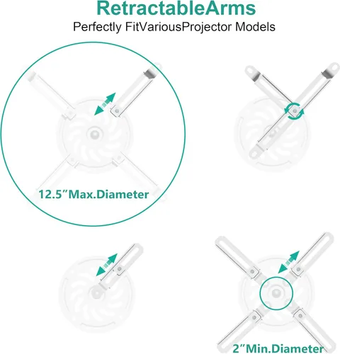 Vista 5 de WALI Soporte de techo para proyector, soporte universal para proyector de perfil bajo con brazos retráctiles y función de ajuste múltiple Blanco