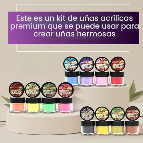 Vista 2 de Mia Secret - Polvo acrílico para uñas (12 unidades), colección frutal