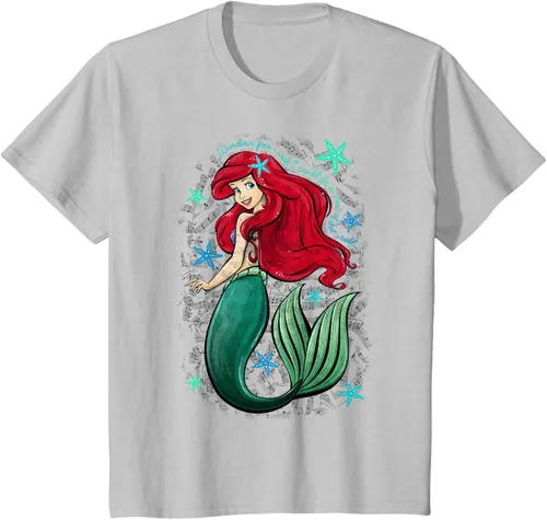 Vista 32 de Disney The Little Mermaid - Camiseta con notas musicales de Ariel, talla S Blanco