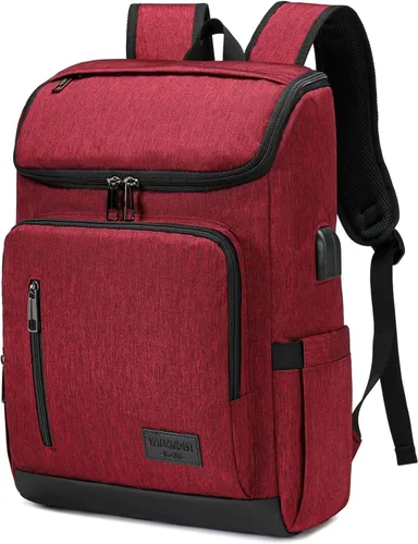 Vista 8 de YALUNDISI - Mochila vintage con puerto de carga USB para mujeres y hombres para laptop y viajes, Negro, 15,6 pulg.