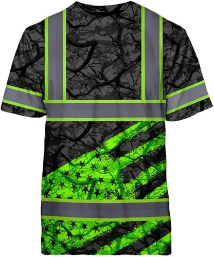 Vista 25 de Camisa de alta visibilidad de calavera con bandera de Estados Unidos para hombres, camisas de seguridad con nombre personalizado, ropa de trabajo