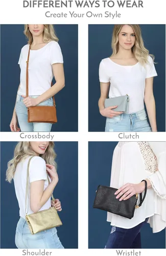 Vista 4 de RIAH FASHION Cartera convertible de cuero vegano - Bolso pequeño para teléfonotarjetas y muñeca desmontablecruzada