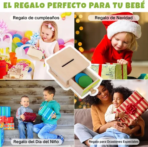 Vista 8 de Adena Montessori Caja de monedas, caja de permanencia para monedas de bebé de 1 año, juguetes de desarrollo de bolas de madera para bebés de 6 a 12
