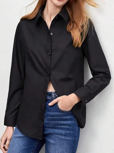 Vista 3 de Camisas de vestir con botones para mujer, camisas de manga larga para mujer, camisas de trabajo de algodón de ajuste regular para mujer