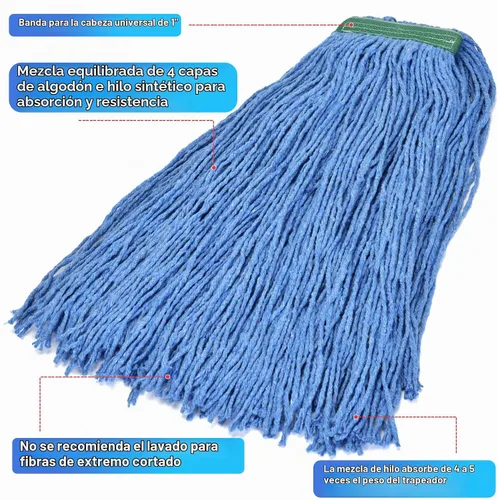 Vista 6 de Matthew Cleaning - Paquete de 3 trapeadores de algodón de 16 onzas, cuerda abierta de algodón, recambios de cuerda resistente, mezcla universal