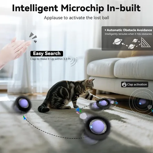 Vista 6 de ORSDA Juguetes para Gatos de Interior, Bola en Movimiento Activada Interactiva en Alfombrilla de 7 Agujeros, Bola Automática de Rápido Rodamiento