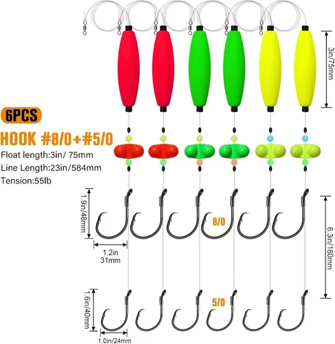 Vista 6 de Dovesun Pre-Tied Catfish Rig System, 23 Inch 55LB Santee Cooper Catfish Float Rig with Adjustable EVA Slip Float and High Carbon Circle Hooks 5/0