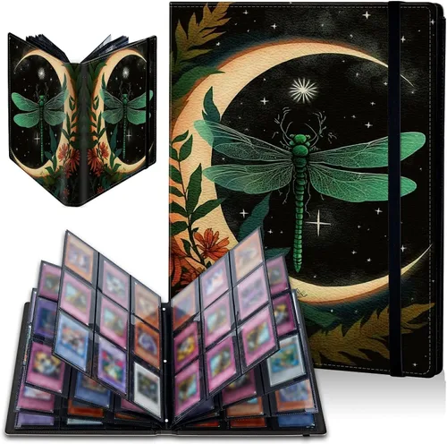 Vista 24 de Carpeta de tarjetas de gato negro y luna, 9 bolsillos para álbum de tarjetas intercambiables, carga lateral, 360 bolsillos, tarjetero de poliuretano