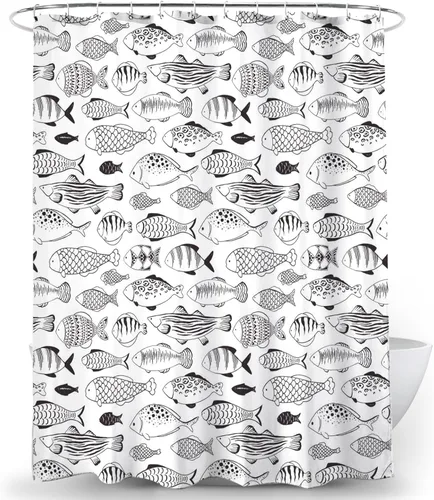 Vista 7 de Cortina de ducha con diseño de gatos, diseño floral de acuarela, diseño de animales divertidos, tela de poliéster, impermeable, 72 x 72 pulgadas
