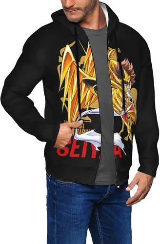 Vista 6 de Saint Seiya - Sudadera con capucha y cremallera completa, con cordón, estampado de moda, para hombre