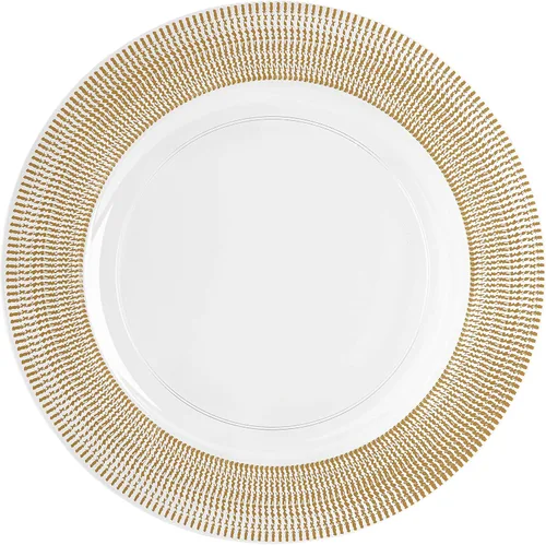 Vista 28 de PARTY BARGAINS Placas de carga de 13 pulgadas, paquete de 4, borde dorado transparente, cargadores desechables resistentes para comedor elegante Un