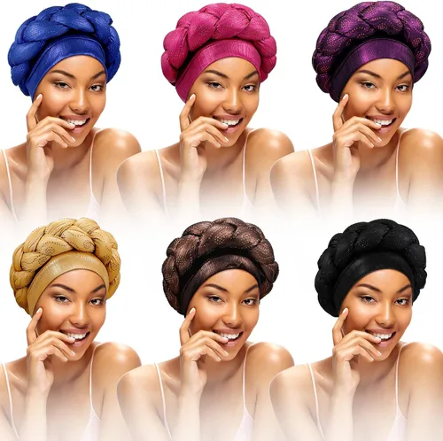 Vista 9 de 6 unidades de turbante africano para mujeres negras, gorro trenzado elástico africano para el cabello trenzado