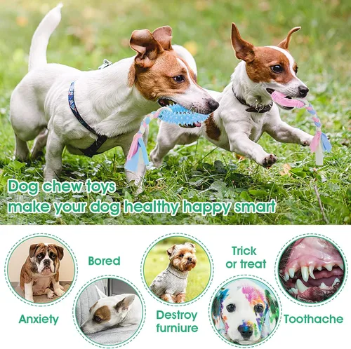 Vista 6 de Cobee Juguetes masticables de dentición para cachorros, 4 piezas de cuerdas interactivas de algodón para perros pequeños, juguetes de goma
