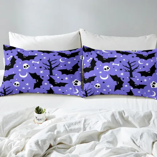 Vista 4 de Manfei Juego de funda de edredón de Halloween tamaño individual, juego de ropa de cama de 2 piezas para niños y niñas, decoración de habitación