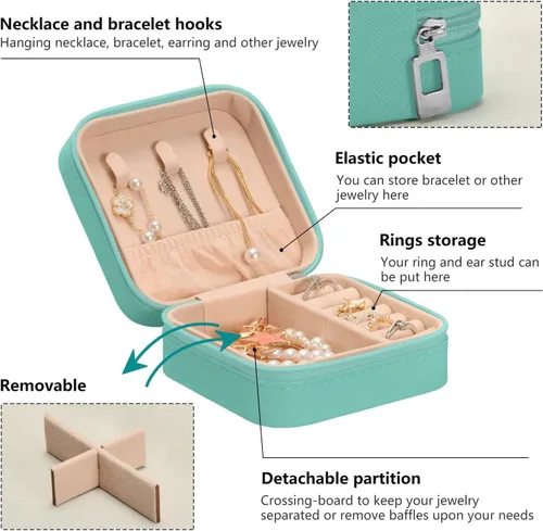 Vista 4 de Tatenale Joyero de viaje, pequeño organizador de joyas, almacenamiento para anillos, aretes, collar, niñas, mujeres, hombres, floral, negro