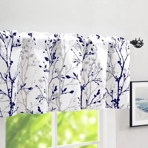 Vista 24 de Luvyohmee Cortina de cenefa estampada con ramas de árbol, cenefa de cocina de 18 pulgadas de largo, color negro, cenefas de ventana grises