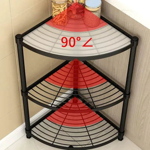 Vista 5 de Shelves Storage Cart Kitchen Corner Shelf Rack Stainless Steel Triangle Corner Pot Rack Floor Multi-layer Pot Rack Home Storage Rack Artifact 6 Layer