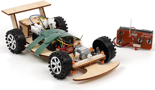 Vista 7 de Kit de ciencia de madera con control remoto inalámbrico R/C de carreras F1 para construir (paquete de carreras de 2), kit de proyecto científico