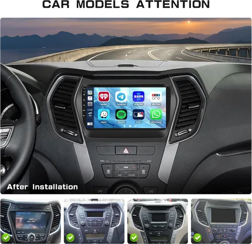 Vista 2 de [2G+64G] Android 15 Car Stereo para Hyundai Santa Fe 2013-2017 Carplay inalámbrico Android Auto, 9 pulgadas Pantalla táctil Radio Bluetooth