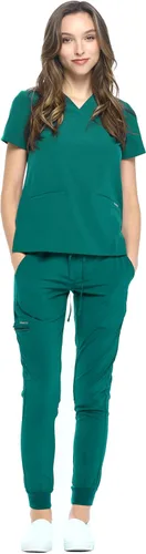 Vista 26 de Dagacci Medical Uniform® Women's V-Neck Jogger Scrubs Negro