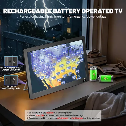 Vista 2 de Televisor portátil de 14 pulgadas con antena mejorada sintonizador ATSC, monitor LCD 1080P, HDMI/USB/AV, pequeño televisor portátil para campamento
