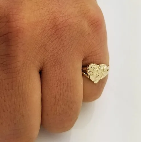 Vista 4 de Anillo de pepita de oro macizo de 10 quilates Anillo de corazón de oro