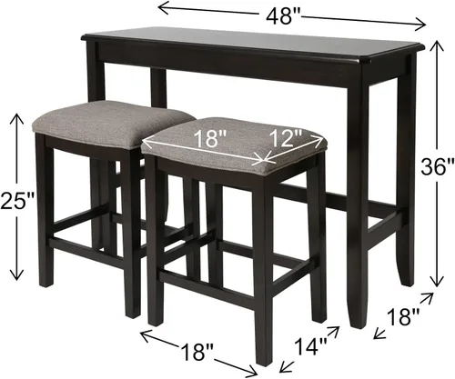 Vista 3 de New Ridge Home Goods Mesa de sofá tradicional de madera con dos taburetes en espresso