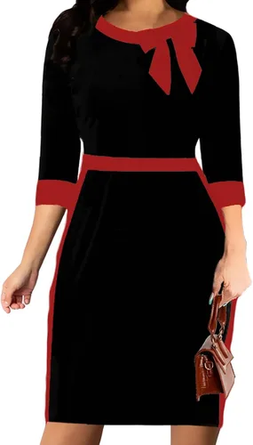 Vista 5 de Xinlees Elegante vestido de lápiz para mujer, vestido casual por debajo de la rodilla, vestido sexy de negocios