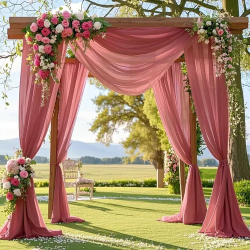 Vista 7 de FANPROMS Cortinas de gasa para arco de boda, 2 paneles de 18 pies, cortinas de gasa transparente para ceremonia, 6 yardas, tela drapeada para arco