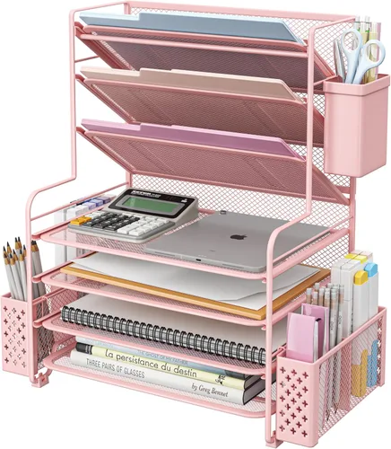 Vista 15 de Simple Trending Organizador de archivos de escritorio de 8 niveles, 1 paquete de bandeja de cartas, organizador de papel, accesorios de escritorio