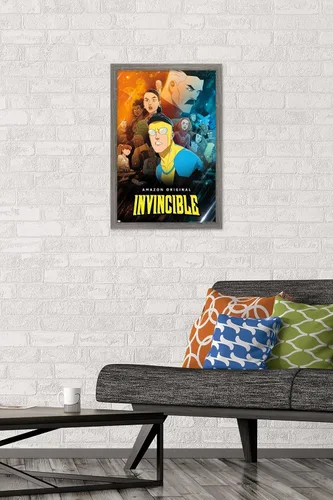 Vista 2 de Trends International Invincible - Póster de pared de hoja del grupo uno, 14.72 x 22.37 pulgadas, versión enmarcada de madera de granero