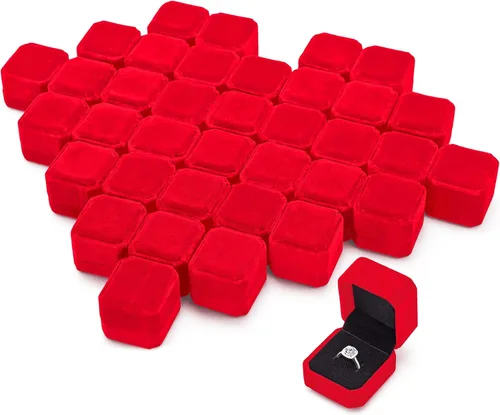 Vista 9 de Laumoi 36 cajas de anillo a granel de terciopelo cajas de exhibición de anillos negro