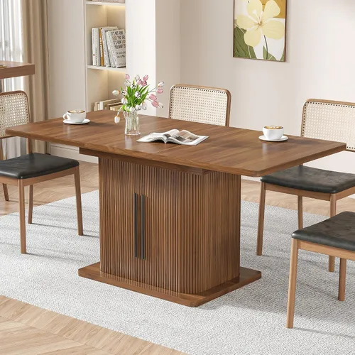 Vista 12 de Mesa de comedor extensible para cocina de 4-6, 47-65 pulgadas, mesa de comedor rectangular con 2 puertas, gran almacenamiento, muebles de cena