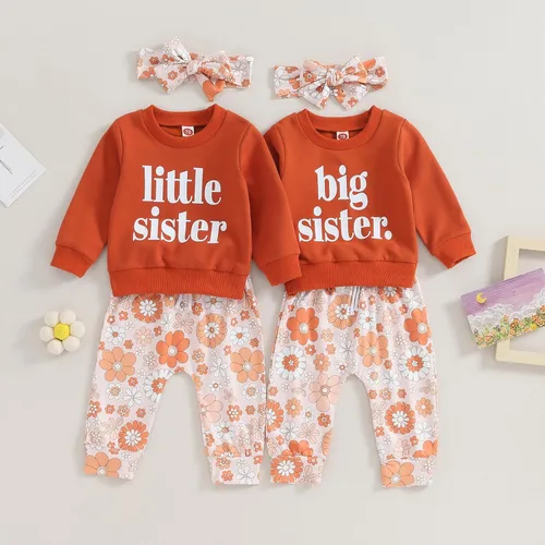 Vista 7 de CIYCUIT Conjunto de 3 piezas de sudadera de margaritas + pantalones + diadema, ropa infantil de otoño e invierno