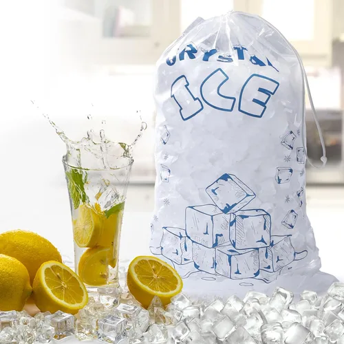 Vista 4 de Bolsas de hielo de 5 libras con cordón, paquete de 50 bolsas de hielo de plástico para almacenamiento de hielo