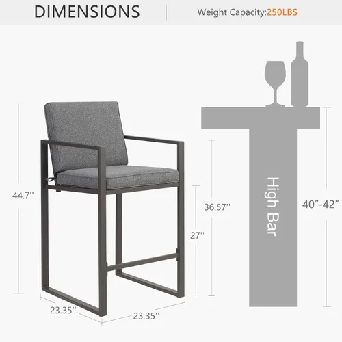 Vista 2 de Outdoor Bar Stools Set of 2, 27" Metal High Top Patio Chairs, Charcoal Grey
