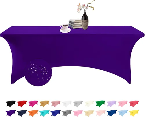 Vista 137 de Paquete de 2 fundas de mesa de elastano impermeables para mesas rectangulares, 6 pies, negras, elásticas, resistentes a manchas, para todas