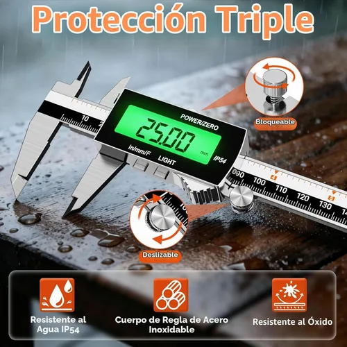 Vista 5 de Preciva Calibre digital de retroiluminación, micrómetro electrónico recargable impermeable IP54 de 6 pulgadas con pantalla LCD, conversiones