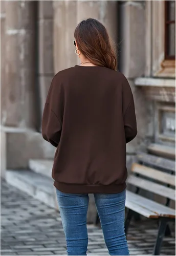 Vista 2 de Sudadera casual de moda con cuello redondo de gran tamaño con estampado gráfico de cara sonriente, ajuste holgado con capucha