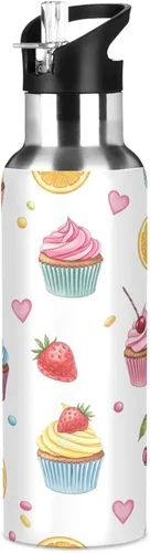 Vista 8 de Insulated Water Bottle 32 Oz, BPA-Free Sport Water Bottle Insulated for Gym Outdoor Travel School, Colorful Cupcakes