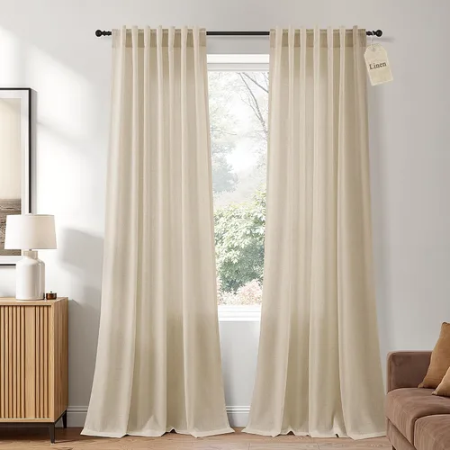 Vista 26 de Naturoom Cortinas de lino de 96 pulgadas de largo y 8 pies para sala de Crema Beige