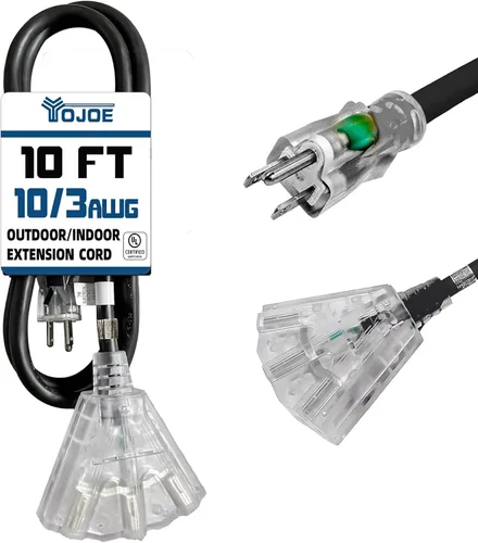 Vista 9 de YOJOE Cable de extensión de 3 salidas para interiores y exteriores con extremo iluminado, cable de alimentación de 3 clavijas 15A resistente a