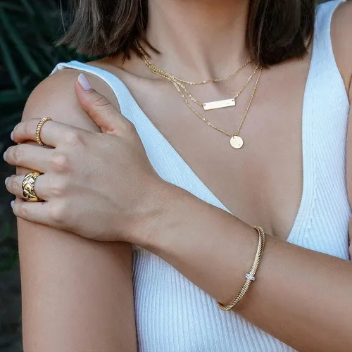 Vista 5 de WISTIC Gold Bracelet Bangle for Women Girls Silver Mixible Cable Wire Cuff Twisted Chunky Polished Bracelet for Girls Stainless Steel Vintage Jewelry