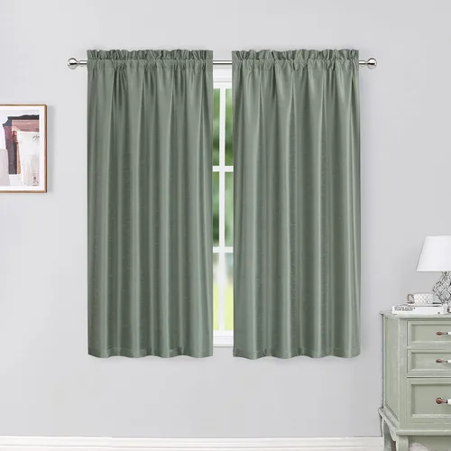 Vista 32 de Chyhomenyc Uptown - Cortinas negras de 24 pulgadas de largo, 2 paneles, cortinas cortas de seda sintética para oscurecer la habitación, cortinas
