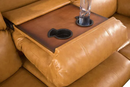 Vista 2 de A Ainehome Sofá reclinable de cuero regenerado, sofá reclinable de 3 plazas, manual reclinable con mesa desplegable para sala de estar