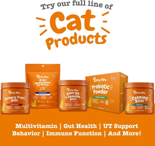 Vista 6 de Zesty Paws Alivio de Alergias para Gatos - Suplemento Antipicazón - Omega 3 Probióticos - Aceite de Salmón para la Salud Digestiva - Masticables