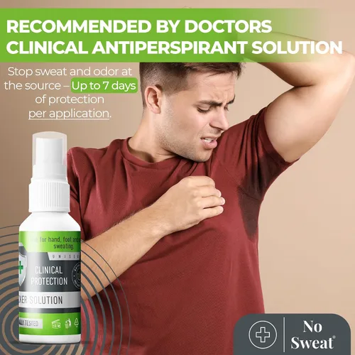 Vista 2 de NO SWEAT Spray antitranspirante de máxima resistencia, desodorante fuerte para tratamiento de sudoración excesiva y hiperhidrosis, dura hasta 7 días