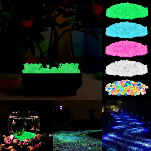 Vista 2 de 600 piedras decorativas que brillan en la oscuridad, piedras luminosas de jardín que brillan con luz y energía solar para decoración al aire libre
